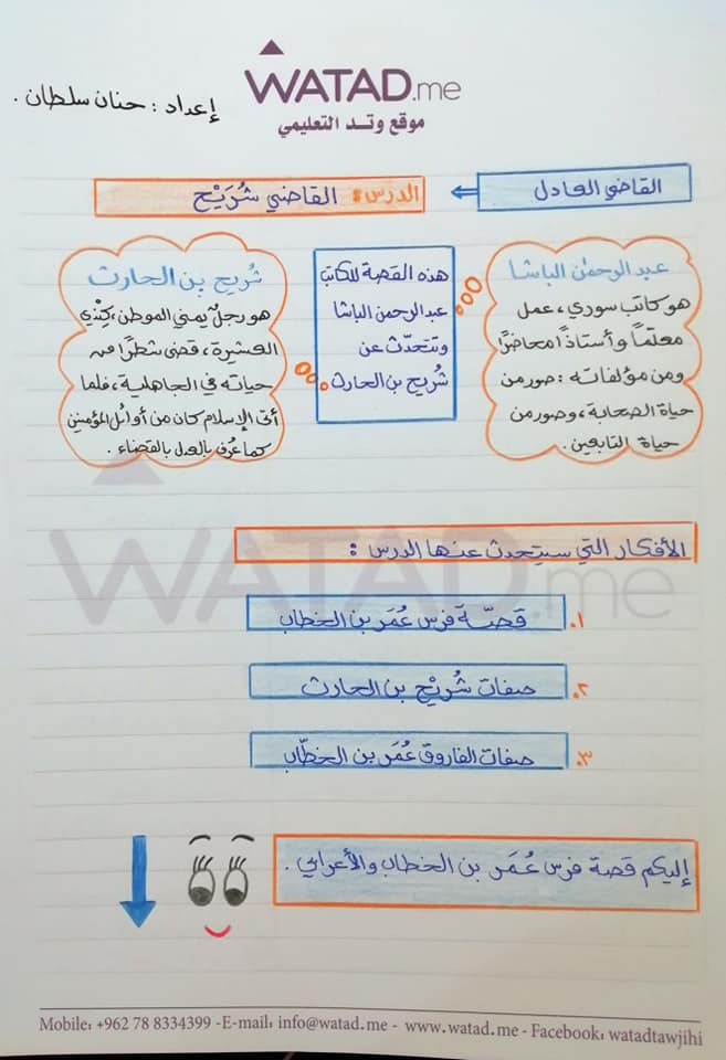 MzM5OTQ0MQ65652 بالصور شرح درس القاضي شريح مادة اللغة العربية الوحدة السادسة القاضي العادل للصف التاسع الفصل الاول 2020